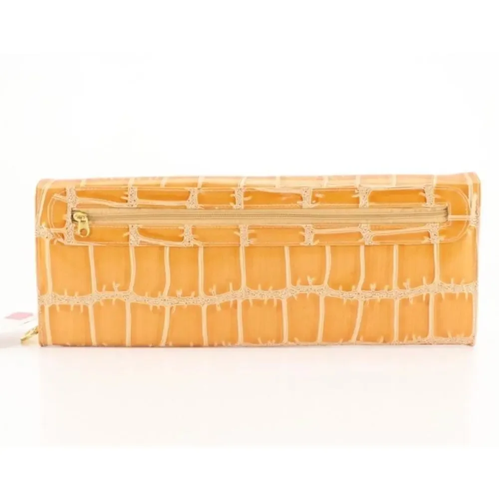 NWT Big Buddha Oversized Croc Embossed Vegan Leather Clutch Wallet Camel 12.5”